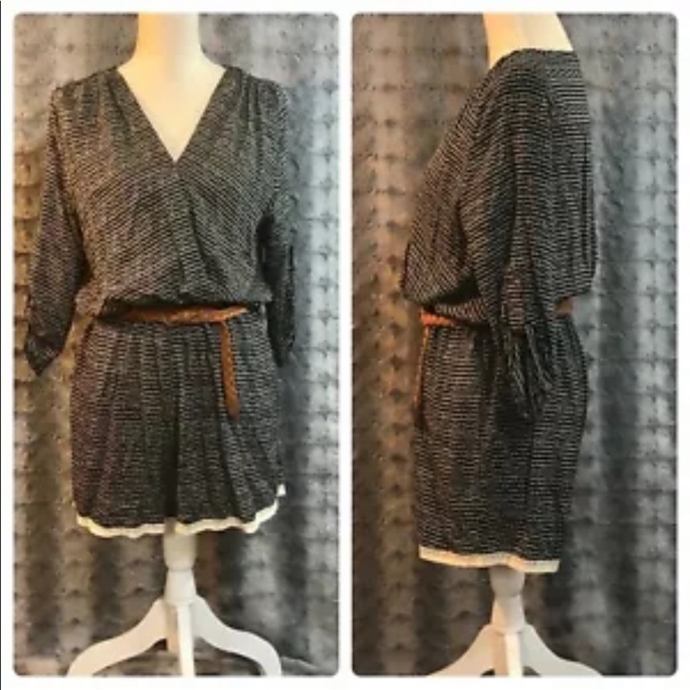 Poetry Romper Size Large Belted Black Cream